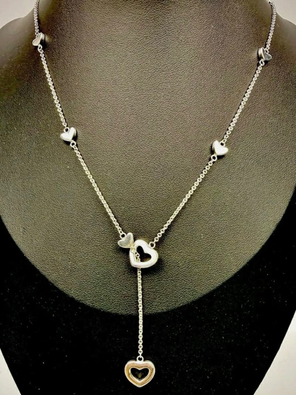 Tiffany & Co. Timeless 925 Sterling Silver Heart Charm Lariat Necklace 19.5 in